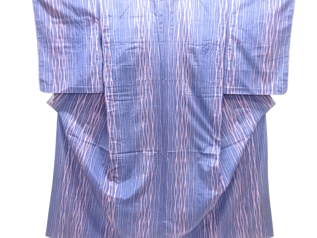 JAPANESE KIMONO / ANTIQUE HITOE KIMONO / SILK / HAND WOVEN TSUMUGI / STRIPE & TATEWAKU